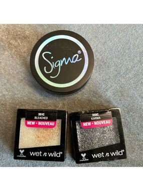 Wet N Wild bleached & Karma glitter eyeshadow Sigma Lush Loose Shimmer shadow
